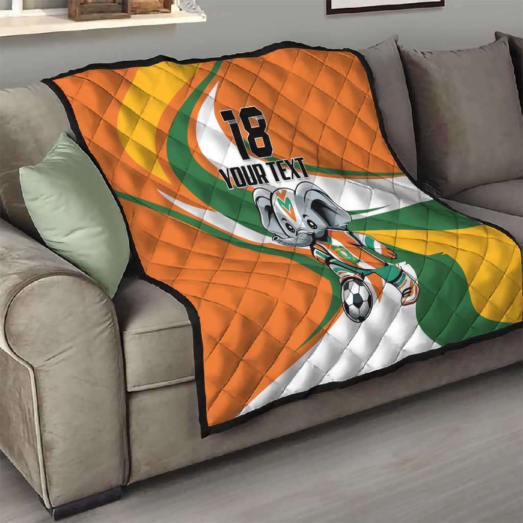 Custom Ivory Coast Football Quilt Les Elephants Mascot - African Pride