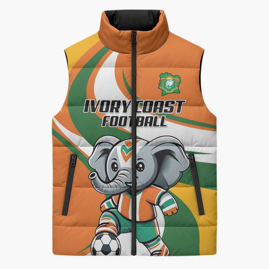 Custom Ivory Coast Football Sleeveless Puffer Jacket Les Elephants Mascot - African Pride