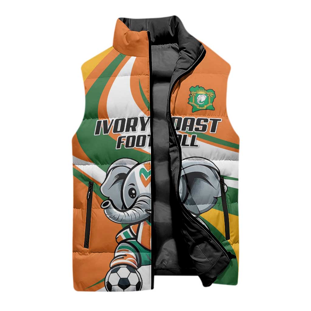 Custom Ivory Coast Football Sleeveless Puffer Jacket Les Elephants Mascot - African Pride