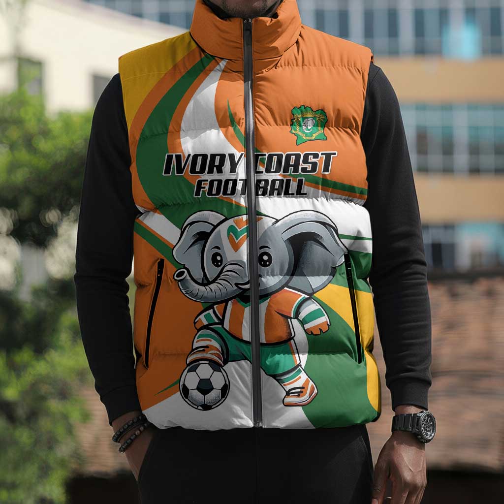 Custom Ivory Coast Football Sleeveless Puffer Jacket Les Elephants Mascot - African Pride