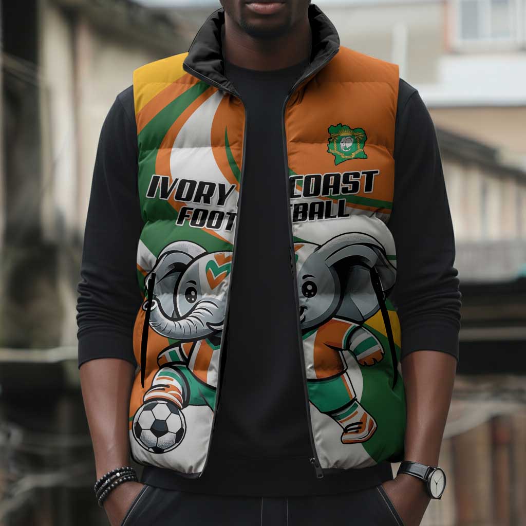 Custom Ivory Coast Football Sleeveless Puffer Jacket Les Elephants Mascot - African Pride