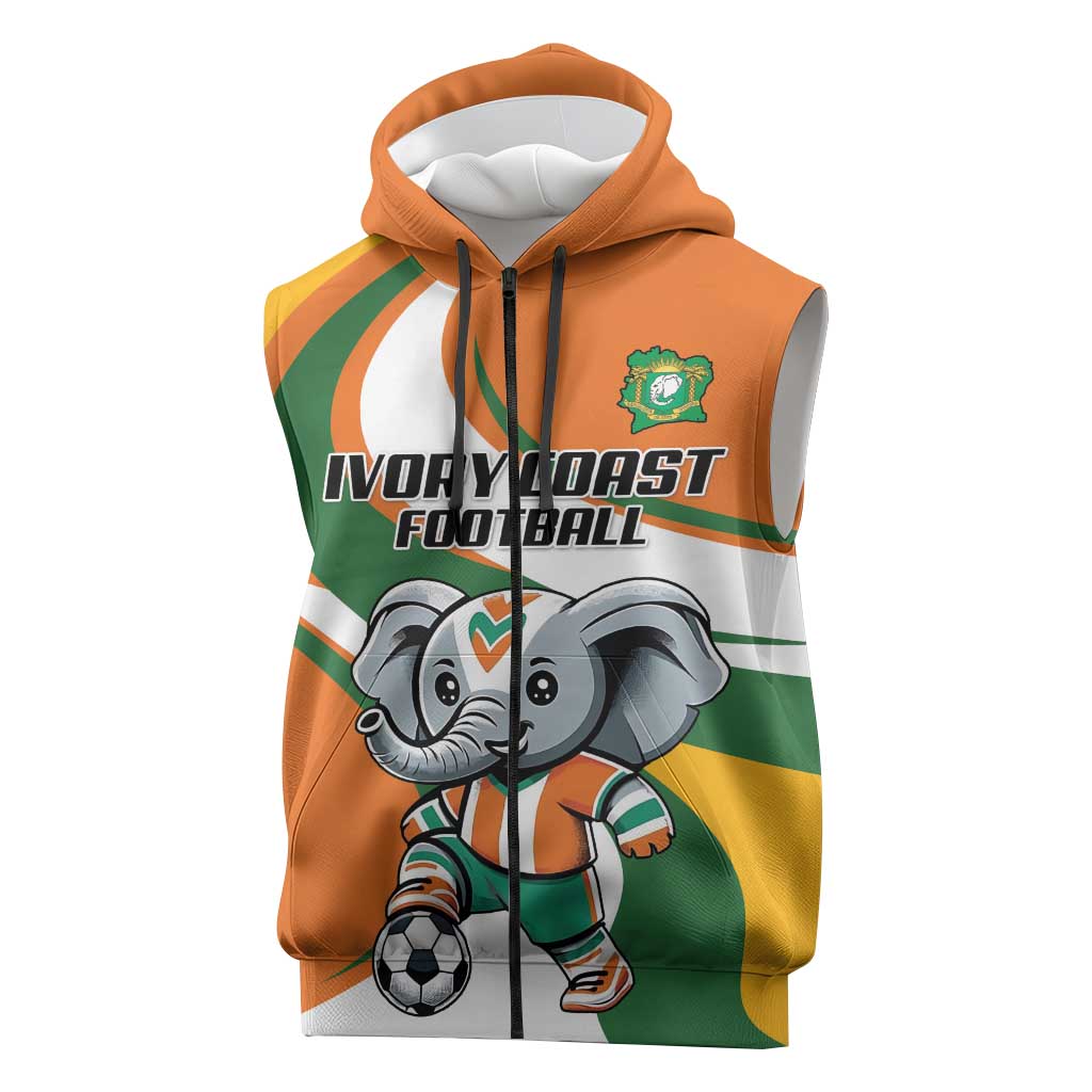 Custom Ivory Coast Football Sleeveless Zip Hoodie Les Elephants Mascot - African Pride