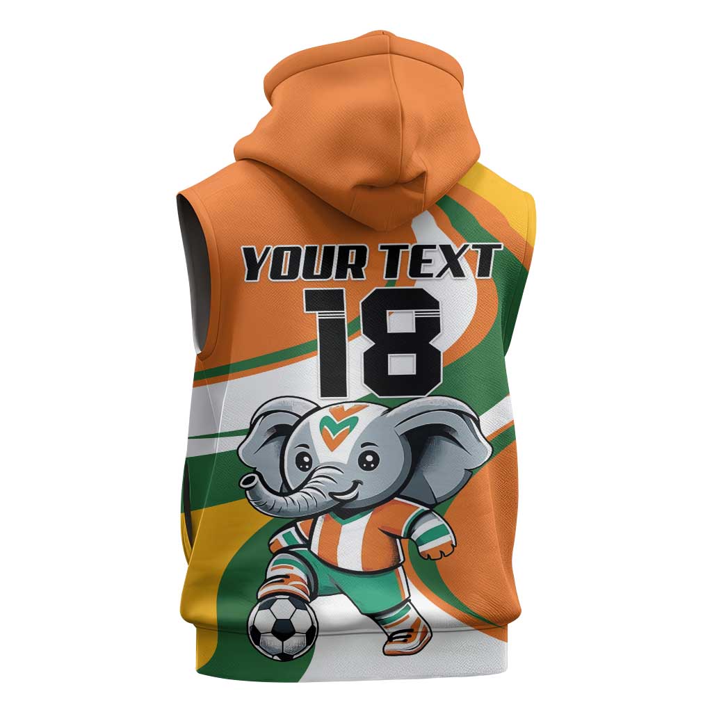 Custom Ivory Coast Football Sleeveless Zip Hoodie Les Elephants Mascot - African Pride
