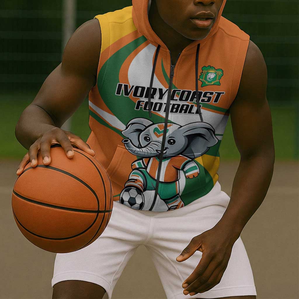 Custom Ivory Coast Football Sleeveless Zip Hoodie Les Elephants Mascot - African Pride