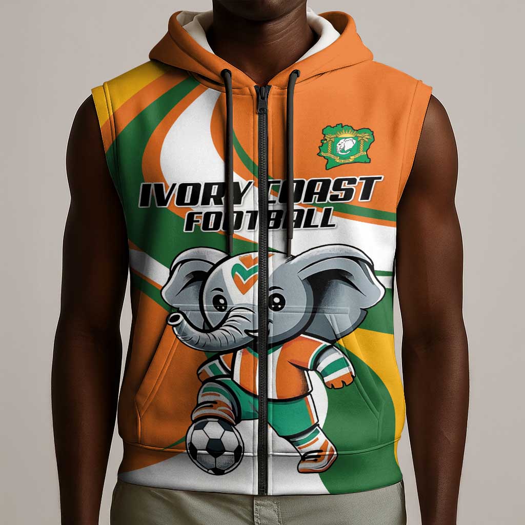 Custom Ivory Coast Football Sleeveless Zip Hoodie Les Elephants Mascot - African Pride
