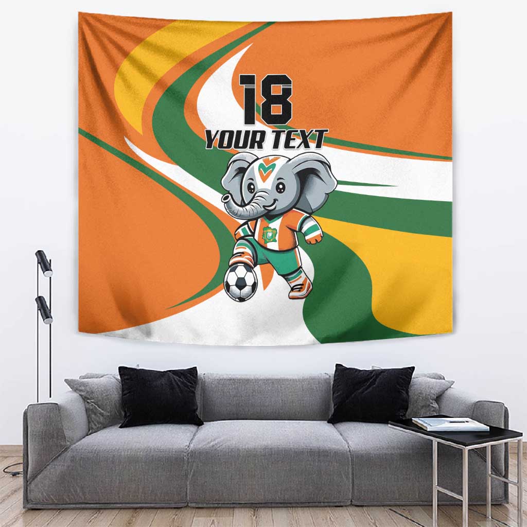 Custom Ivory Coast Football Tapestry Les Elephants Mascot - African Pride
