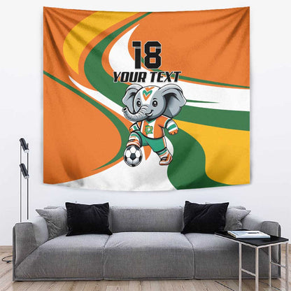 Custom Ivory Coast Football Tapestry Les Elephants Mascot - African Pride