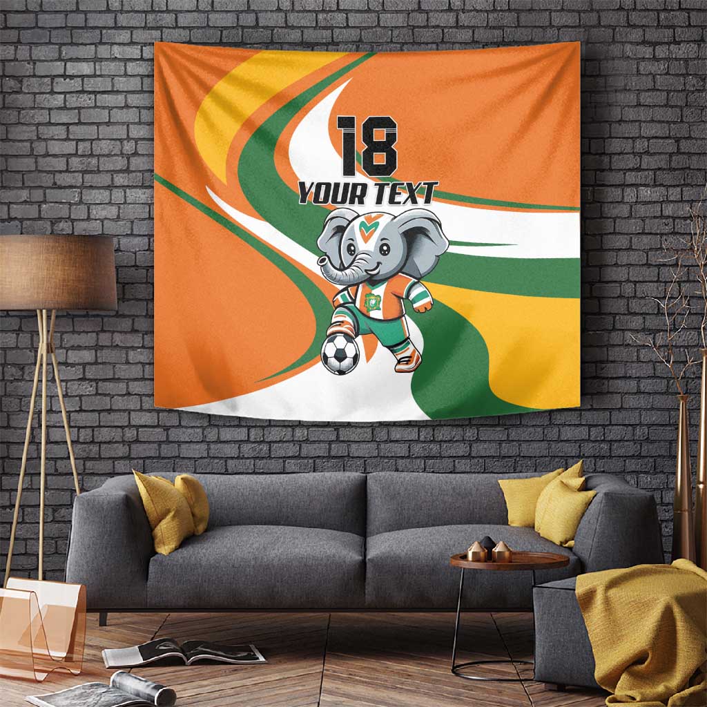 Custom Ivory Coast Football Tapestry Les Elephants Mascot - African Pride