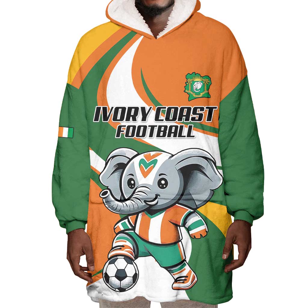 Custom Ivory Coast Football Wearable Blanket Hoodie Les Elephants Mascot - African Pride
