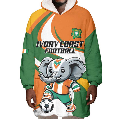 Custom Ivory Coast Football Wearable Blanket Hoodie Les Elephants Mascot - African Pride