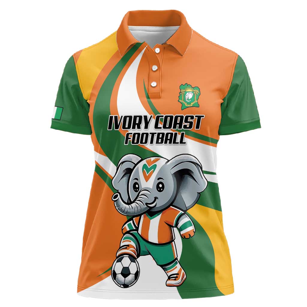 Custom Ivory Coast Football Women Polo Shirt Les Elephants Mascot - African Pride