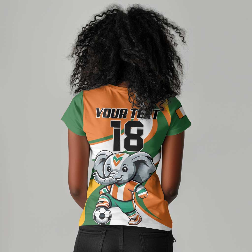 Custom Ivory Coast Football Women V-Neck T-Shirt Les Elephants Mascot LT18