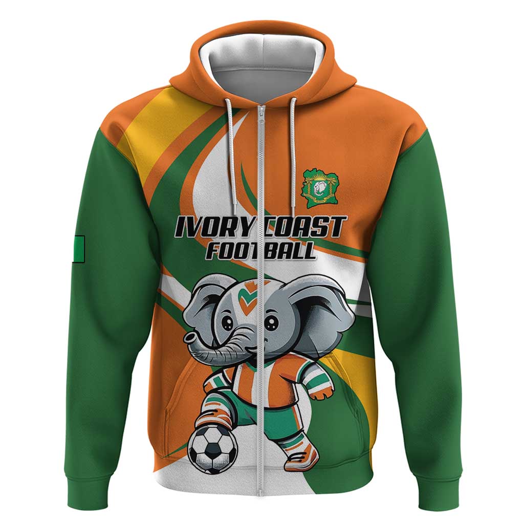 Custom Ivory Coast Football Zip Hoodie Les Elephants Mascot - African Pride