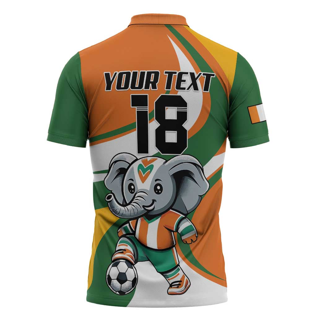 Custom Ivory Coast Football Zipper Polo Shirt Les Elephants Mascot - African Pride
