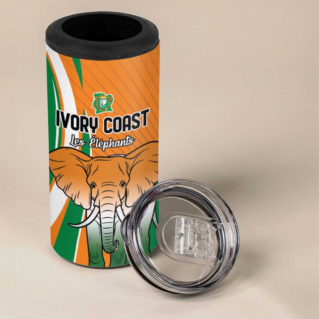Custom Ivory Coast Football 4 in 1 Can Cooler Tumbler Les Elephants Spirit - African Pride