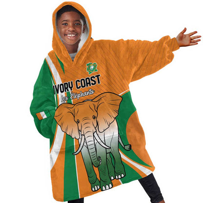 Custom Ivory Coast Football Kid Wearable Blanket Hoodie Les Elephants Spirit - African Pride