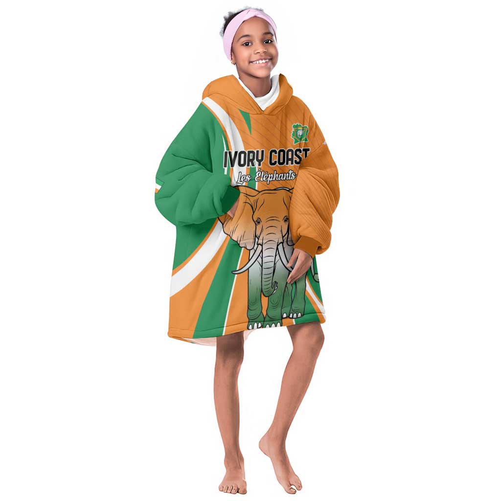 Custom Ivory Coast Football Kid Wearable Blanket Hoodie Les Elephants Spirit - African Pride