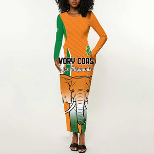 Custom Ivory Coast Football Long Sleeve Bodycon Dress Les Elephants Spirit - African Pride