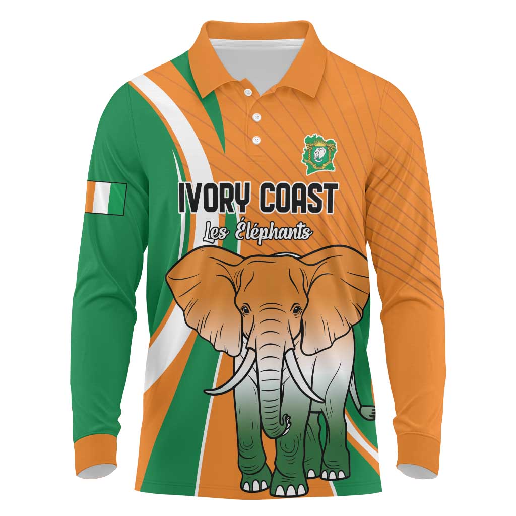 Custom Ivory Coast Football Long Sleeve Polo Shirt Les Elephants Spirit - African Pride