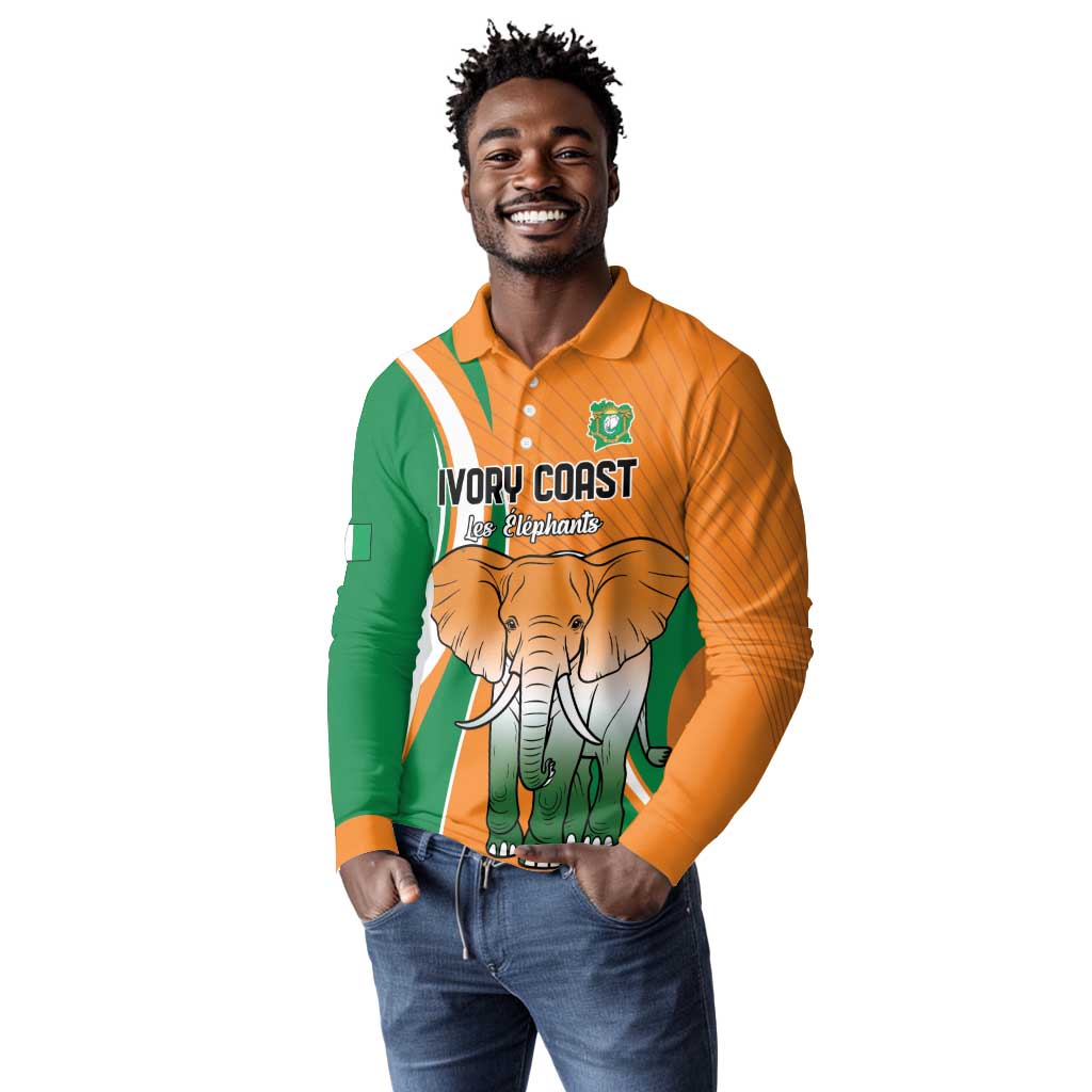 Custom Ivory Coast Football Long Sleeve Polo Shirt Les Elephants Spirit - African Pride