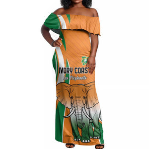 Custom Ivory Coast Football Off Shoulder Maxi Dress Les Elephants Spirit - African Pride