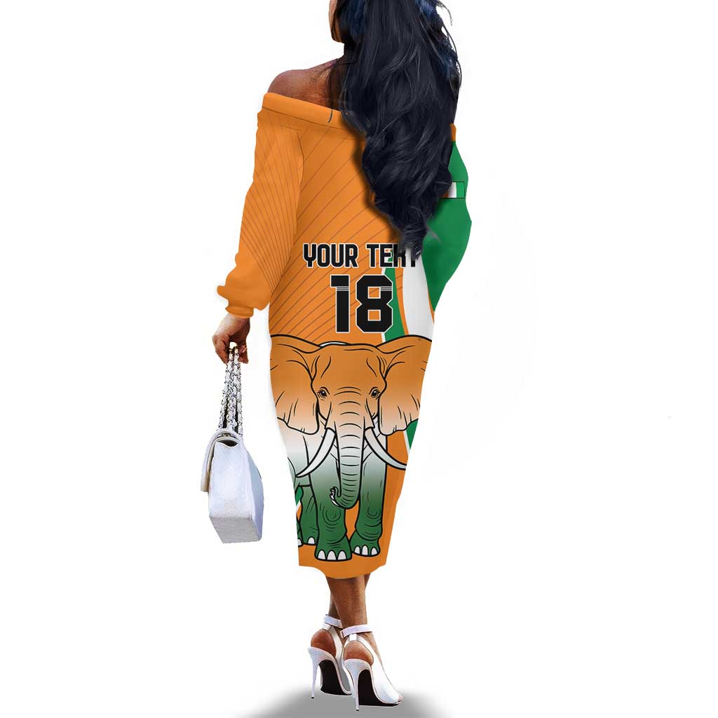 Custom Ivory Coast Football Off The Shoulder Long Sleeve Dress Les Elephants Spirit - African Pride