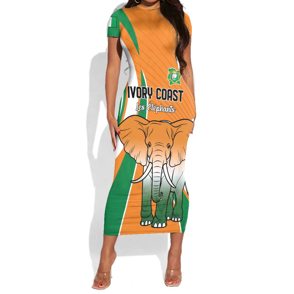 Custom Ivory Coast Football Short Sleeve Bodycon Dress Les Elephants Spirit LT18