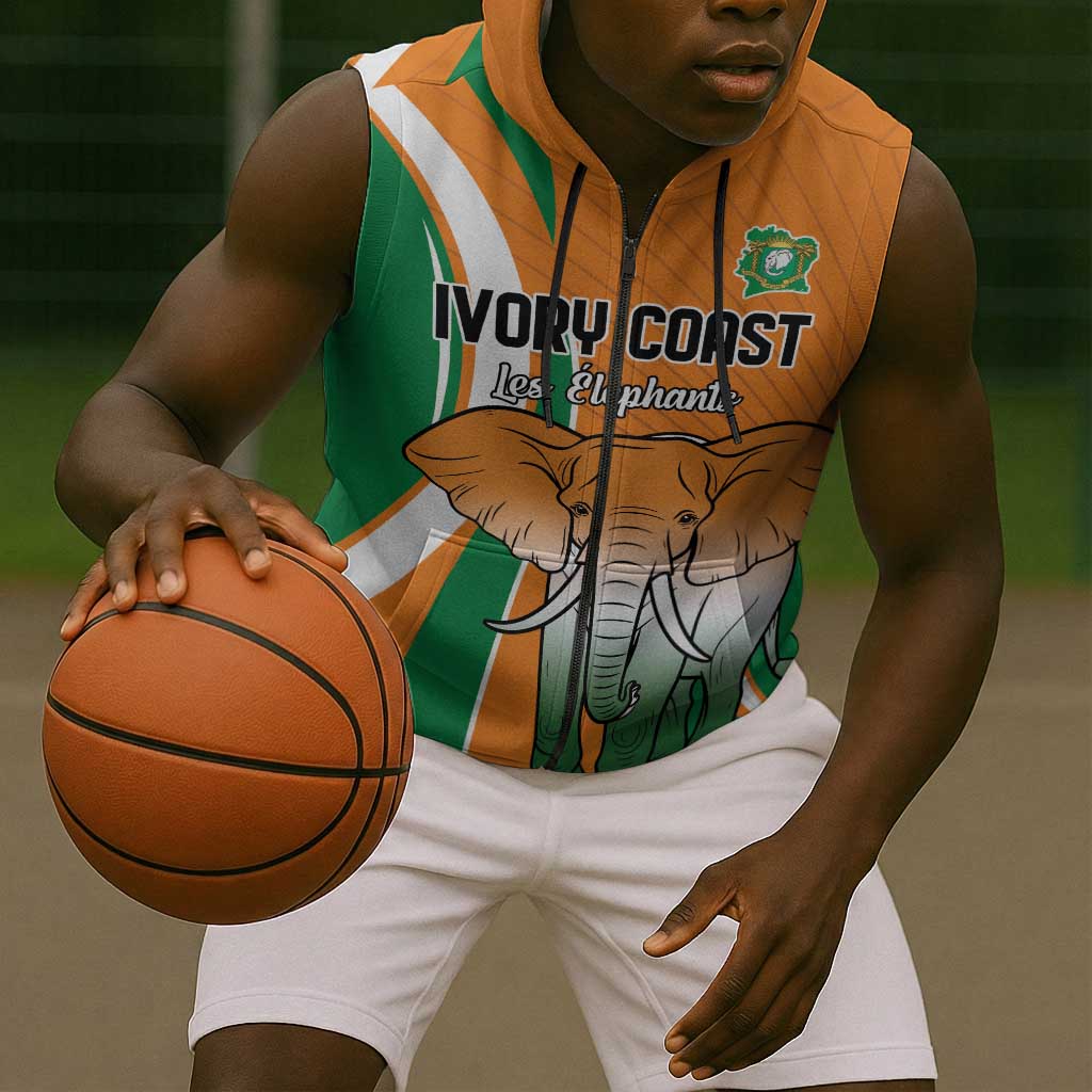 Custom Ivory Coast Football Sleeveless Zip Hoodie Les Elephants Spirit - African Pride