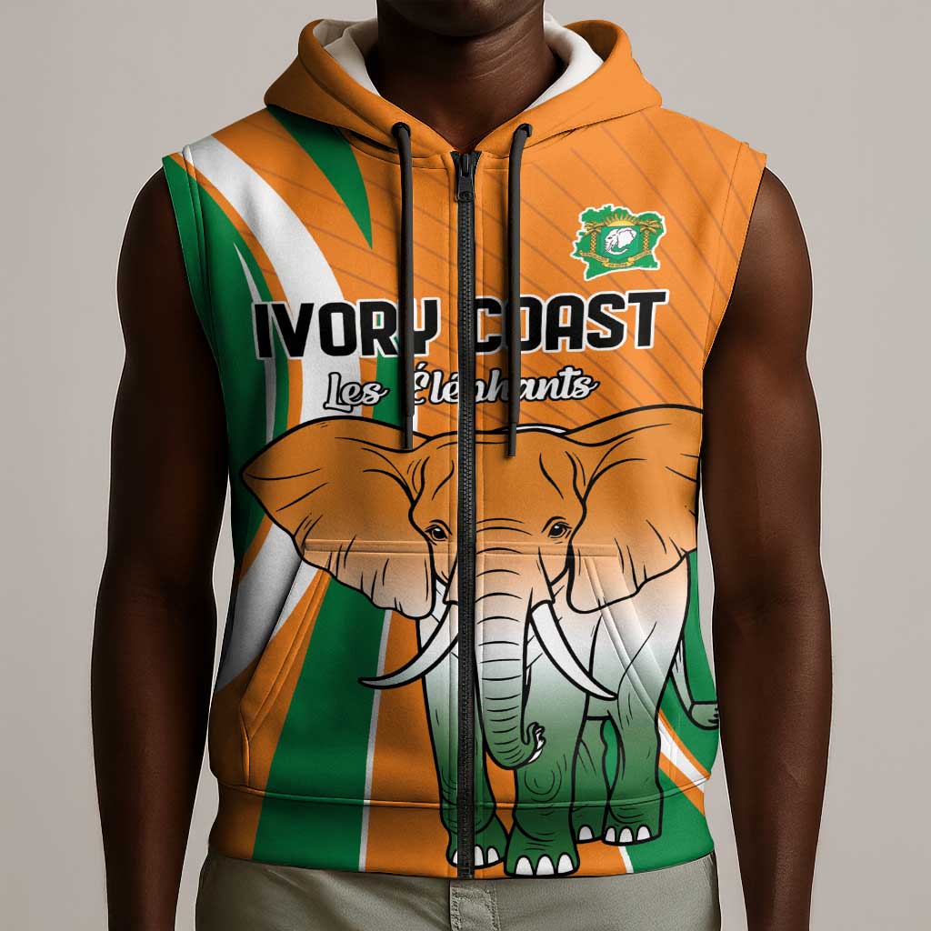 Custom Ivory Coast Football Sleeveless Zip Hoodie Les Elephants Spirit - African Pride