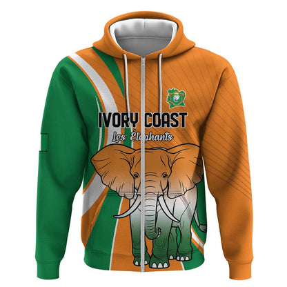 Custom Ivory Coast Football Zip Hoodie Les Elephants Spirit - African Pride