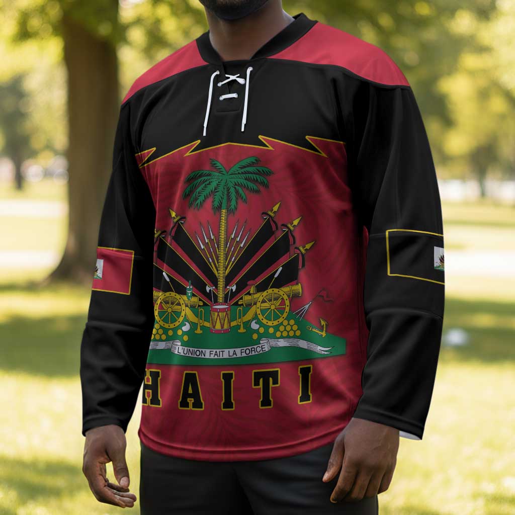 Personalized Afro-Haitians 1964 Hockey Jersey Coat Of Arms Flag Style