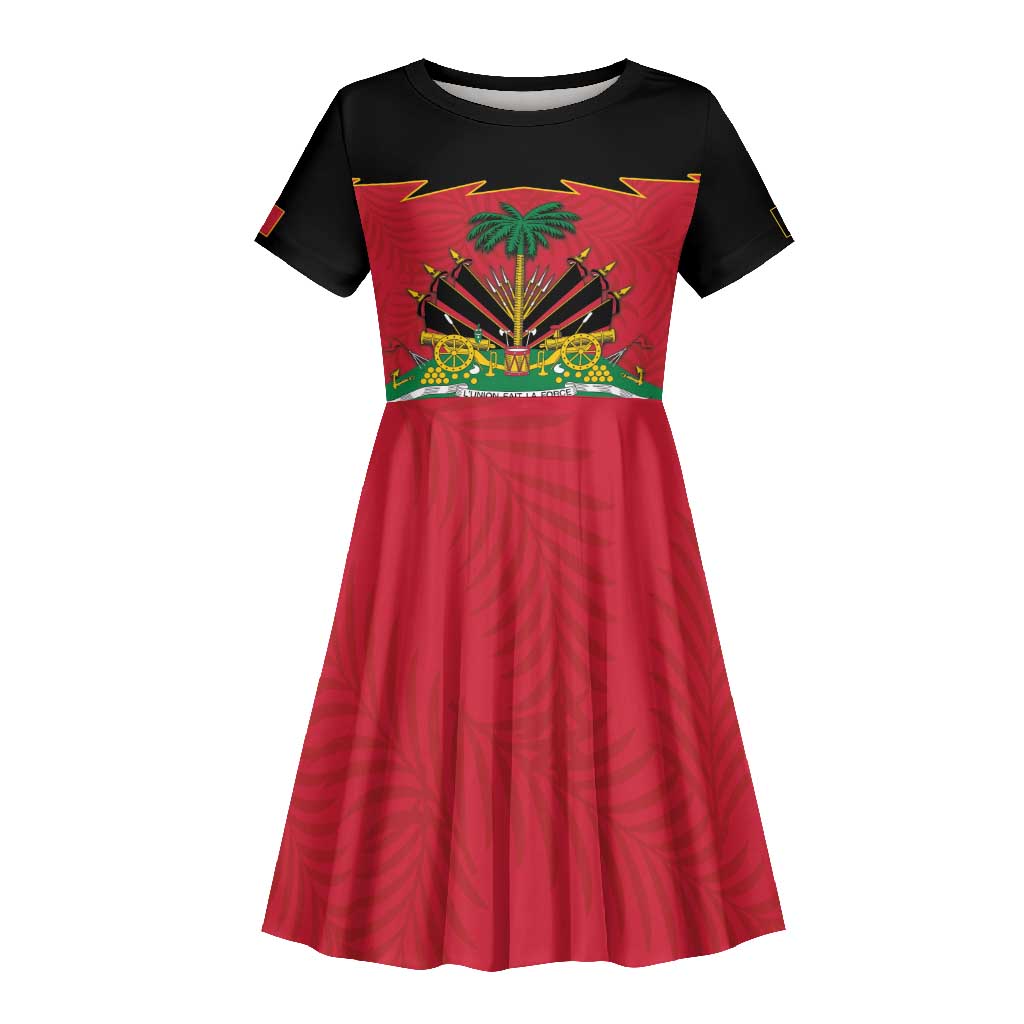 Personalized Afro-Haitians 1964 Kid Short Sleeve Dress Coat Of Arms Flag Style - African Pride