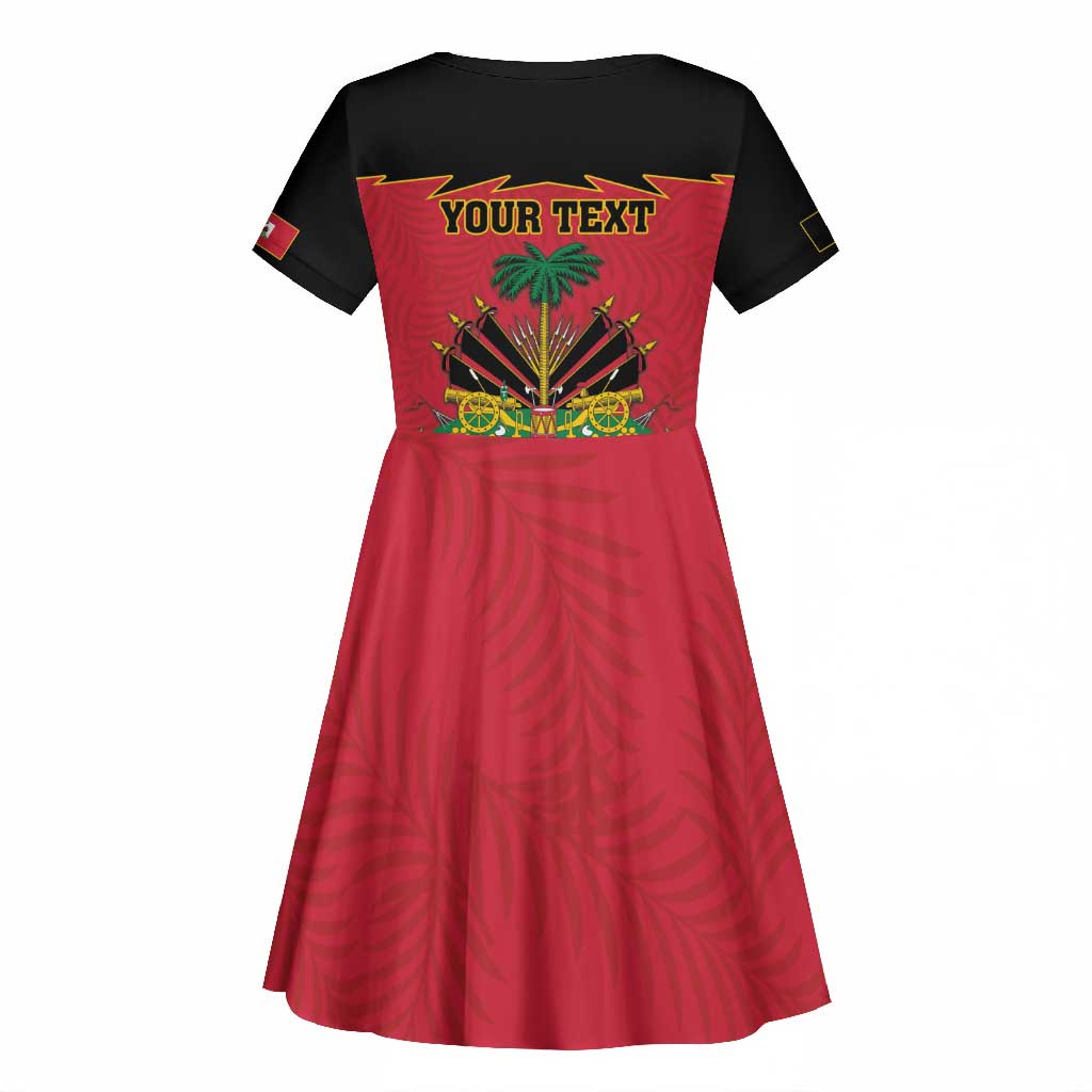 Personalized Afro-Haitians 1964 Kid Short Sleeve Dress Coat Of Arms Flag Style - African Pride