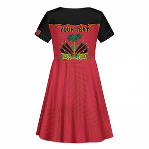 Personalized Afro-Haitians 1964 Kid Short Sleeve Dress Coat Of Arms Flag Style - African Pride