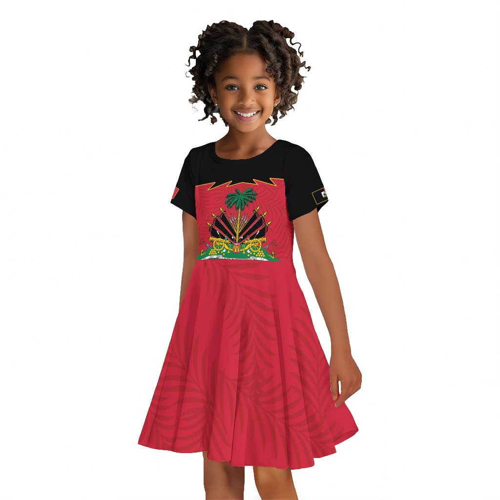 Personalized Afro-Haitians 1964 Kid Short Sleeve Dress Coat Of Arms Flag Style - African Pride