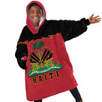 Personalized Afro-Haitians 1964 Kid Wearable Blanket Hoodie Coat Of Arms Flag Style - African Pride
