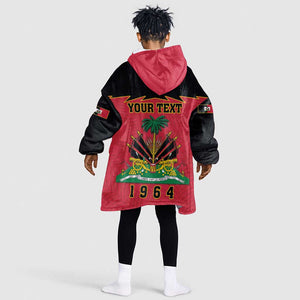 Personalized Afro-Haitians 1964 Kid Wearable Blanket Hoodie Coat Of Arms Flag Style - African Pride