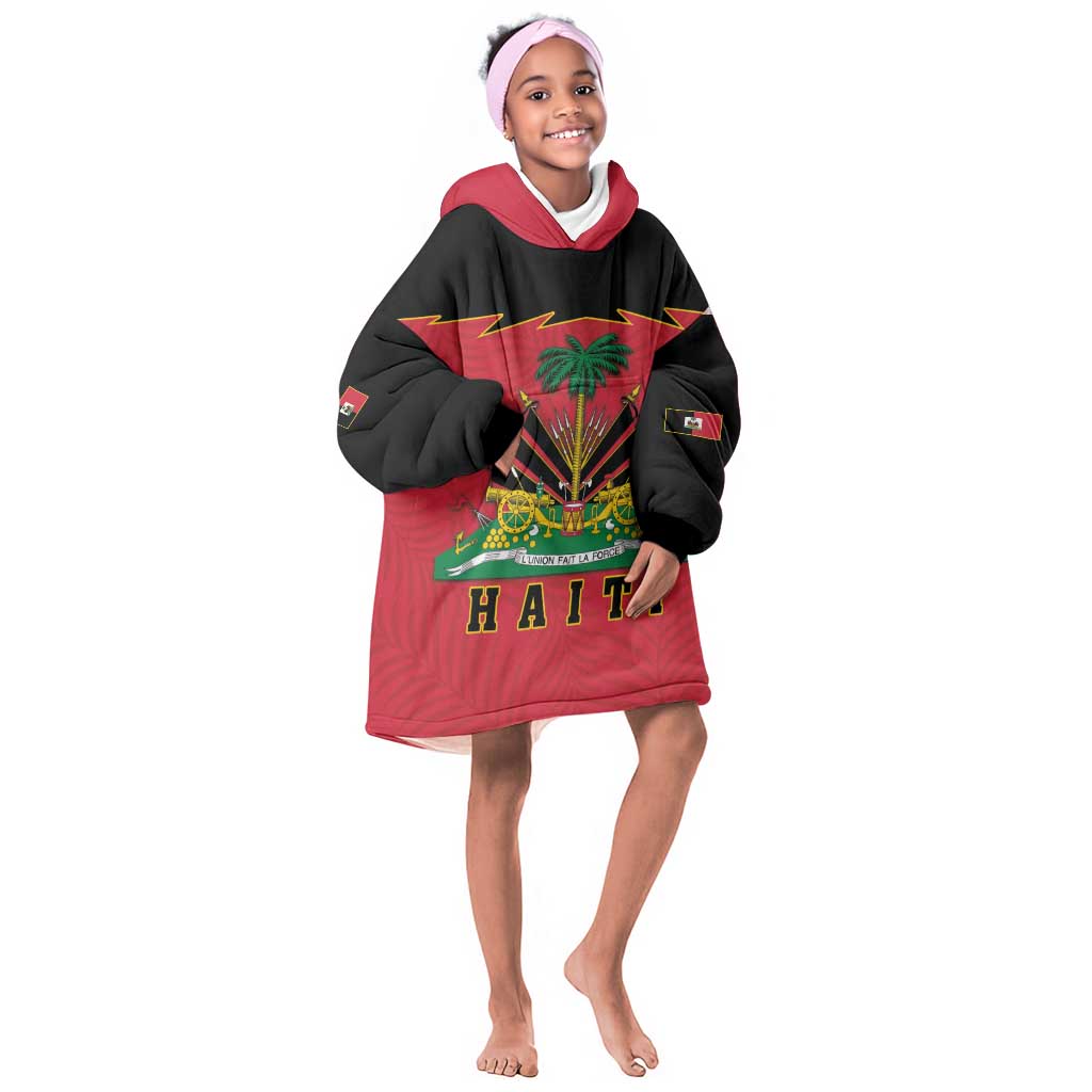 Personalized Afro-Haitians 1964 Kid Wearable Blanket Hoodie Coat Of Arms Flag Style - African Pride