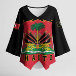 Personalized Afro-Haitians 1964 Kimono Sleeve Blouse Coat Of Arms Flag Style