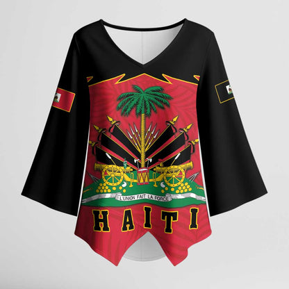 Personalized Afro-Haitians 1964 Kimono Sleeve Blouse Coat Of Arms Flag Style