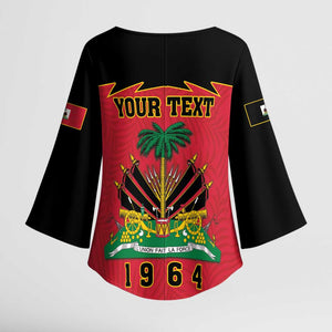 Personalized Afro-Haitians 1964 Kimono Sleeve Blouse Coat Of Arms Flag Style