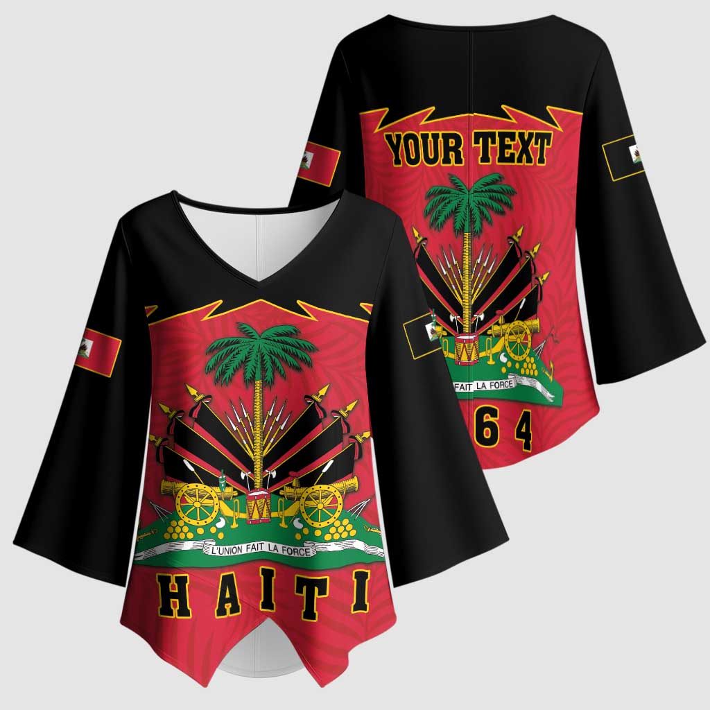 Personalized Afro-Haitians 1964 Kimono Sleeve Blouse Coat Of Arms Flag Style