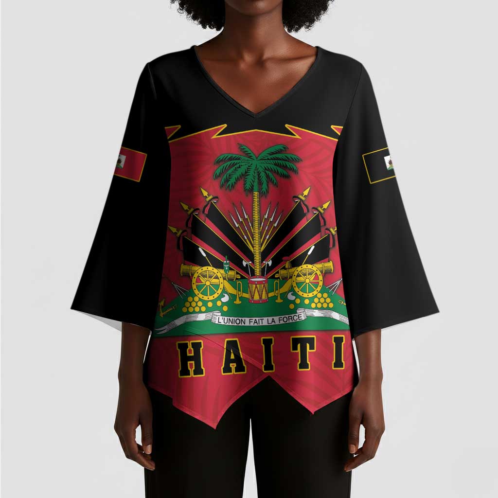 Personalized Afro-Haitians 1964 Kimono Sleeve Blouse Coat Of Arms Flag Style
