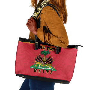 Personalized Afro-Haitians 1964 Leather Tote Bag Coat Of Arms Flag Style - African Pride