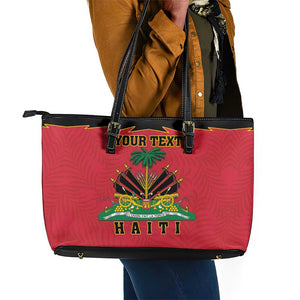 Personalized Afro-Haitians 1964 Leather Tote Bag Coat Of Arms Flag Style - African Pride