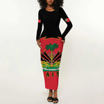 Personalized Afro-Haitians 1964 Long Sleeve Bodycon Dress Coat Of Arms Flag Style - African Pride