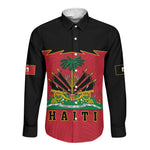 Personalized Afro-Haitians 1964 Long Sleeve Button Shirt Coat Of Arms Flag Style - African Pride