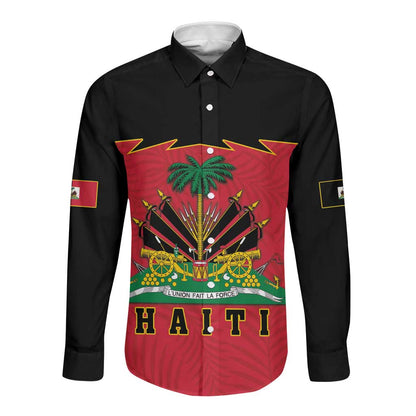 Personalized Afro-Haitians 1964 Long Sleeve Button Shirt Coat Of Arms Flag Style - African Pride