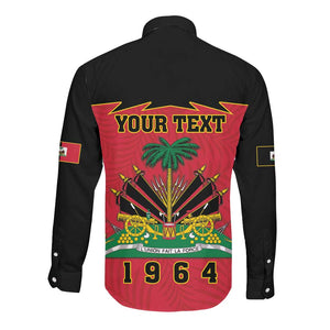 Personalized Afro-Haitians 1964 Long Sleeve Button Shirt Coat Of Arms Flag Style - African Pride