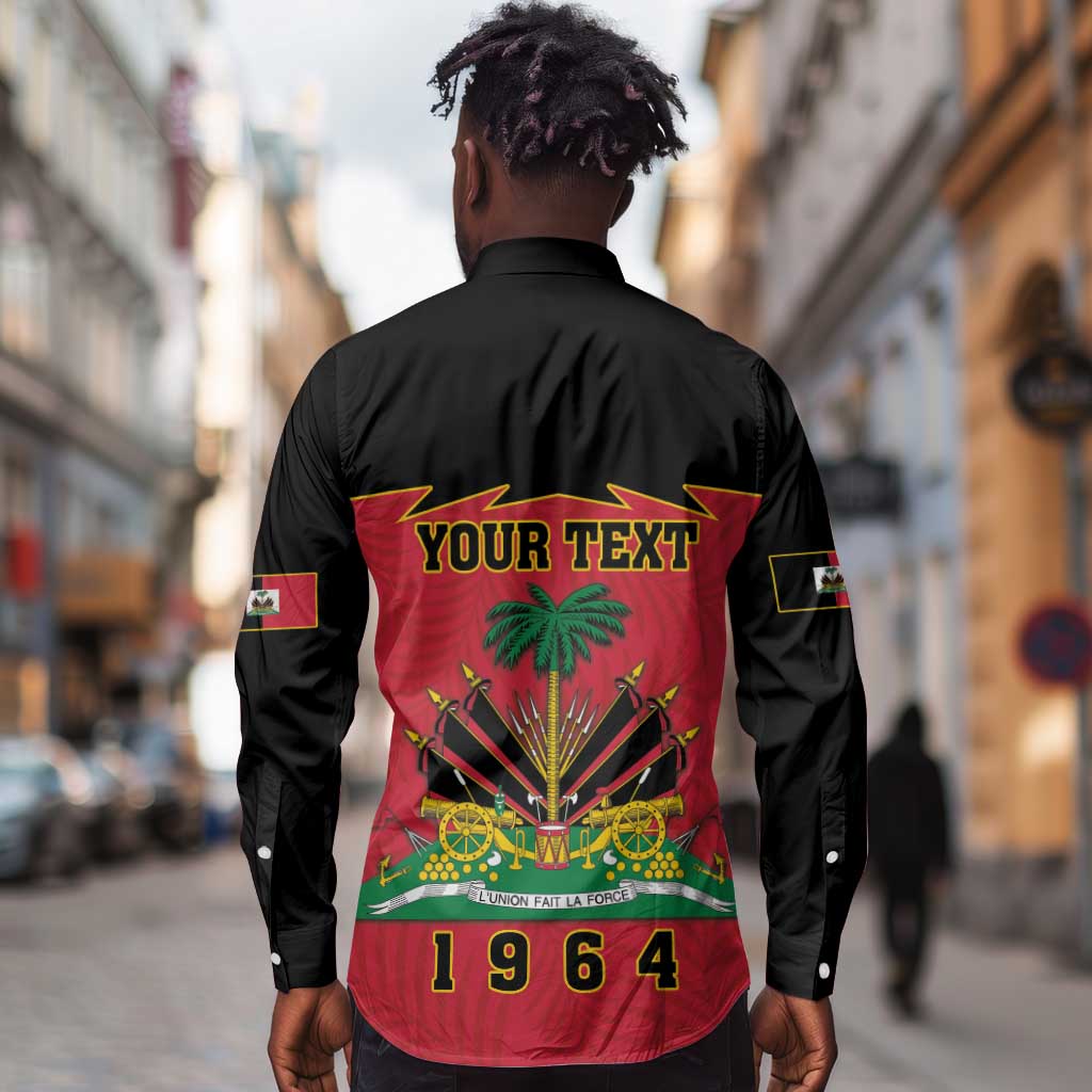 Personalized Afro-Haitians 1964 Long Sleeve Button Shirt Coat Of Arms Flag Style - African Pride
